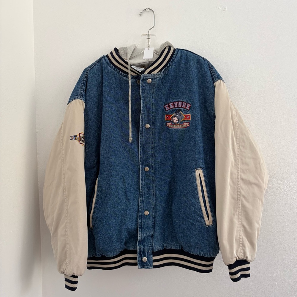 Vintage Y2K Disney Store Eeyore denim varsity jacket